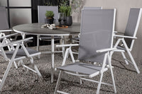 Break Esstisch 150ø - weiß / grau / alu / aintwood + Break 5:pos Essstuhl - weiß / grau