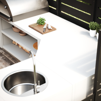 UMAMI Außenküchenpaket, Spülenmodul, Eckmodul, Modul 3, weiß