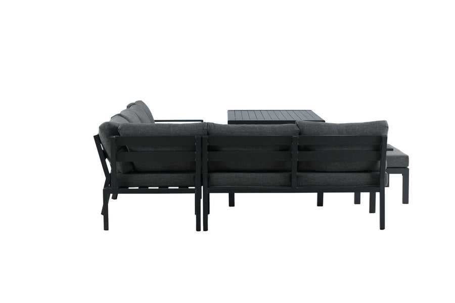 Ramos Ecksofa mit Couchtisch - schwarz / grau / alu