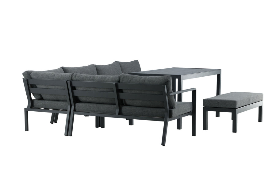 Ramos Ecksofa mit Couchtisch - schwarz / grau / alu