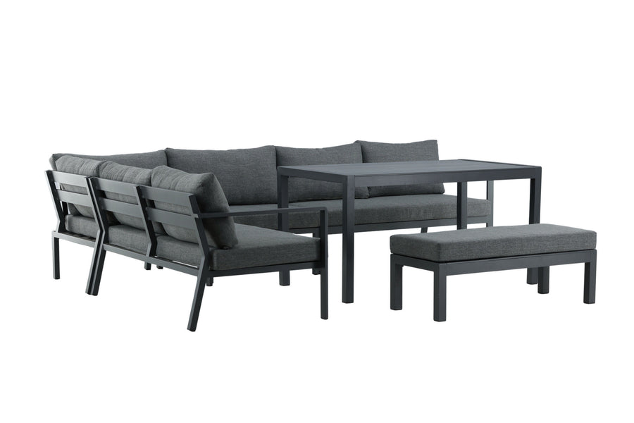 Ramos Ecksofa mit Couchtisch - schwarz / grau / alu