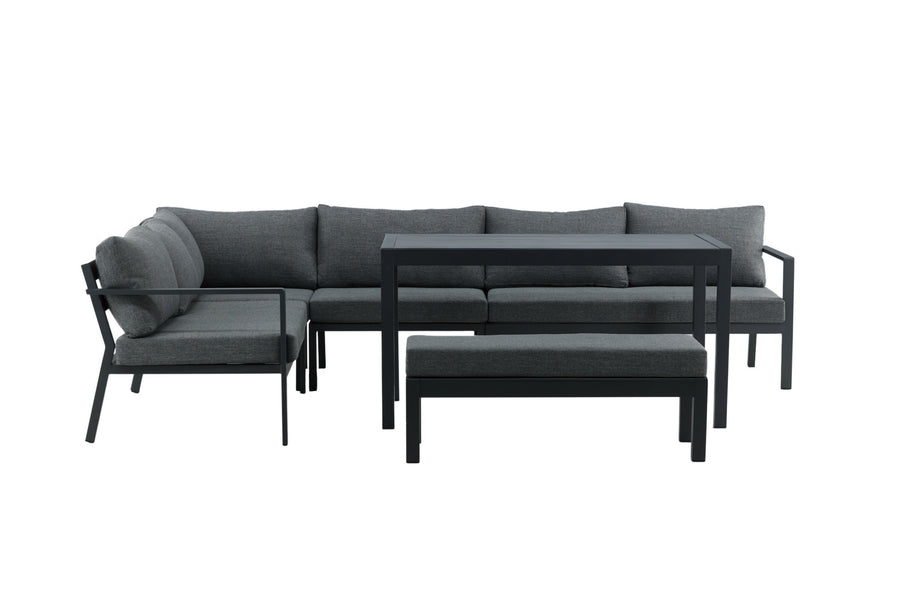 Ramos Ecksofa mit Couchtisch - schwarz / grau / alu