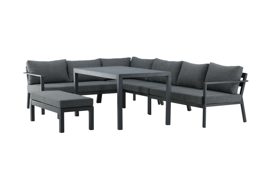 Ramos Ecksofa mit Couchtisch - schwarz / grau / alu