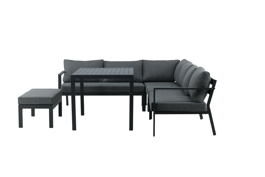 Ramos Ecksofa mit Couchtisch - schwarz / grau / alu