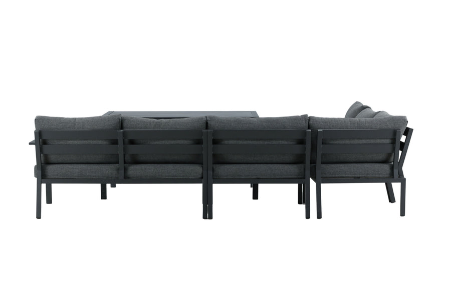 Ramos Ecksofa mit Couchtisch - schwarz / grau / alu