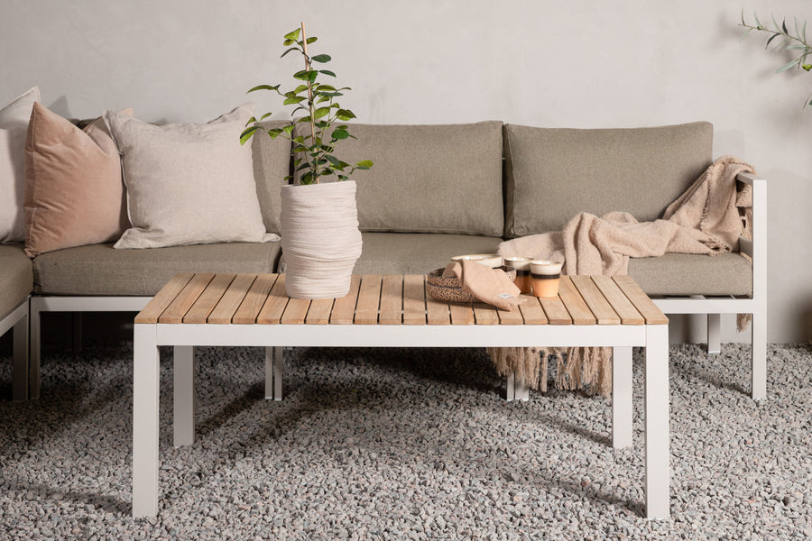 Brasilia Couchtisch - beige Alu / Teak