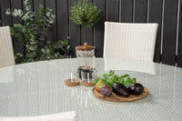 Volta Esstisch ø150 - weiß + Anna Armlehnstuhl - weiß