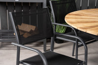 Mexico Esstisch ø140 - schwarz / Teak + Santorini Armlehnstuhl - schwarz