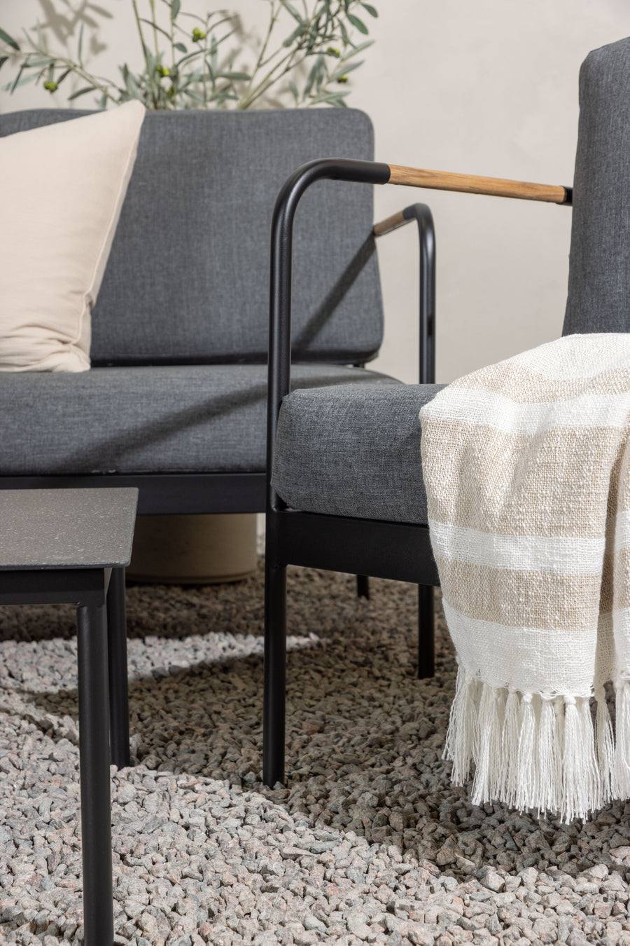 Pehnna Sofaset Loungeset Stahl - Schwarz / Dunkelgrau 