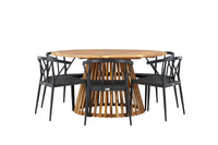 Tucumán Esstisch ø120 - Akazie + Stina Essstuhl - schwarz / Alu