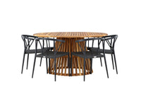 Tucumán Esstisch ø120 - Akazie + Stina Essstuhl - schwarz / Alu