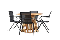 Lumpur Esstisch rund ø110 - Akazie / Teakoptik / +Alina Essstuhl - schwarz Aluminium / schwarzes Textilene