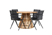 Lumpur Esstisch rund ø110 - Akazie / Teakoptik / +Alina Essstuhl - schwarz Aluminium / schwarzes Textilene