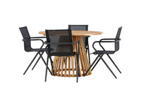 Lumpur Esstisch rund ø110 - Akazie / Teakoptik / +Alina Essstuhl - schwarz Aluminium / schwarzes Textilene