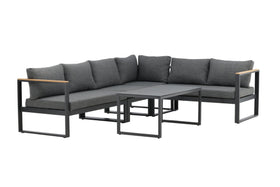 Texas Ecksofa mit Couchtisch - schwarz / grau / Teak