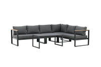 Texas Ecksofa mit Couchtisch - schwarz / grau / Teak