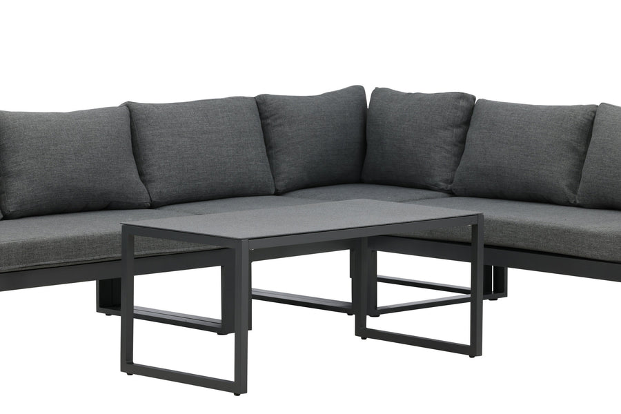 Texas Ecksofa mit Couchtisch - schwarz / grau / Teak