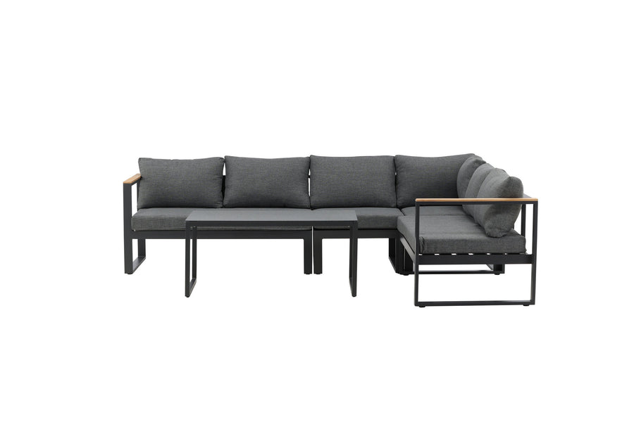 Texas Ecksofa mit Couchtisch - schwarz / grau / Teak