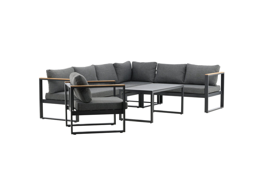 Texas Ecksofa mit Couchtisch - schwarz / grau / Teak