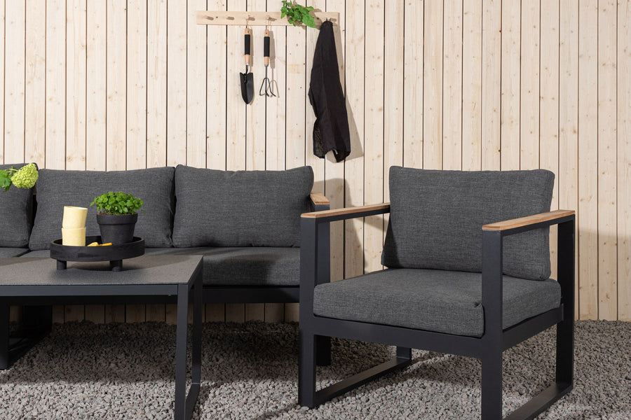 Texas Ecksofa mit Couchtisch - schwarz / grau / Teak