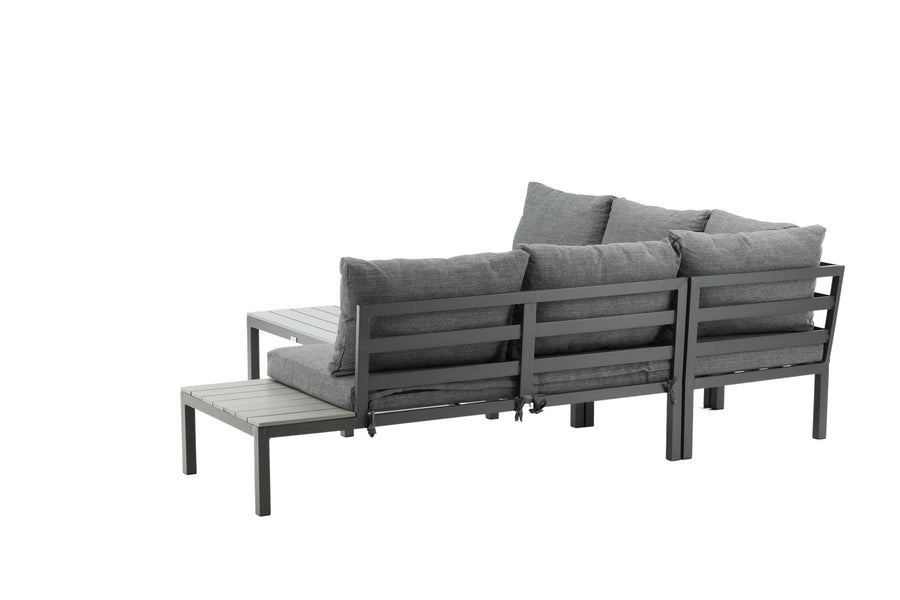 Odense Lounge-Sofa mit Couchtisch - schwarzes Aluminium / graue Kissen / graues Aintwood