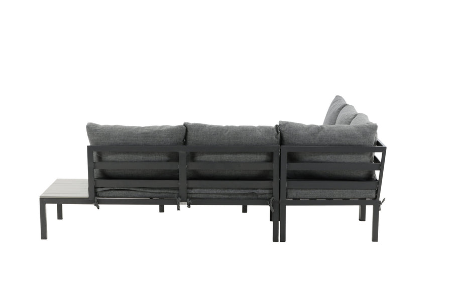 Odense Lounge-Sofa mit Couchtisch - schwarzes Aluminium / graue Kissen / graues Aintwood