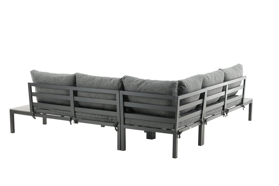 Odense Lounge-Sofa mit Couchtisch - schwarzes Aluminium / graue Kissen / graues Aintwood