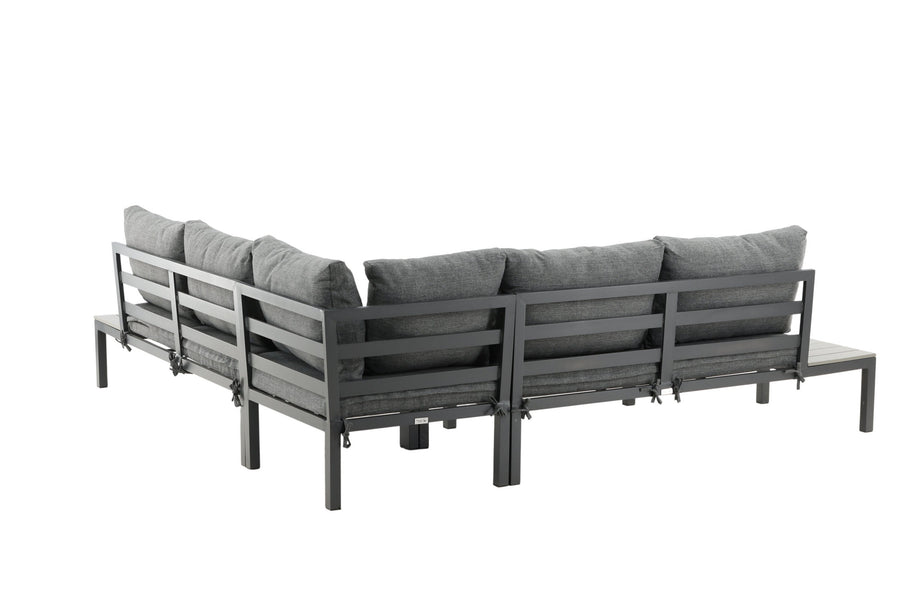 Odense Lounge-Sofa mit Couchtisch - schwarzes Aluminium / graue Kissen / graues Aintwood