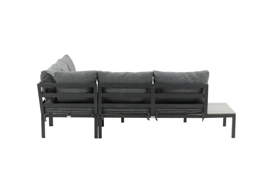 Odense Lounge-Sofa mit Couchtisch - schwarzes Aluminium / graue Kissen / graues Aintwood