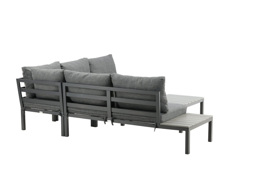 Odense Lounge-Sofa mit Couchtisch - schwarzes Aluminium / graue Kissen / graues Aintwood