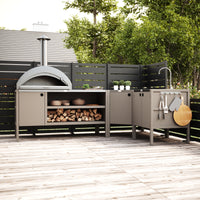 UMAMI Außenküchenpaket, Spülenmodul, Eckmodul, Modul 3, beige / rostfrei