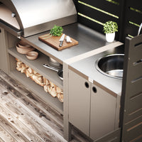 UMAMI Außenküchenpaket, Spülenmodul sowie Modul 3, beige / rostfrei