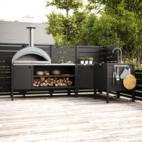 UMAMI Außenküchenpaket, Spülenmodul, Eckmodul, Modul 3, schwarz / rostfrei