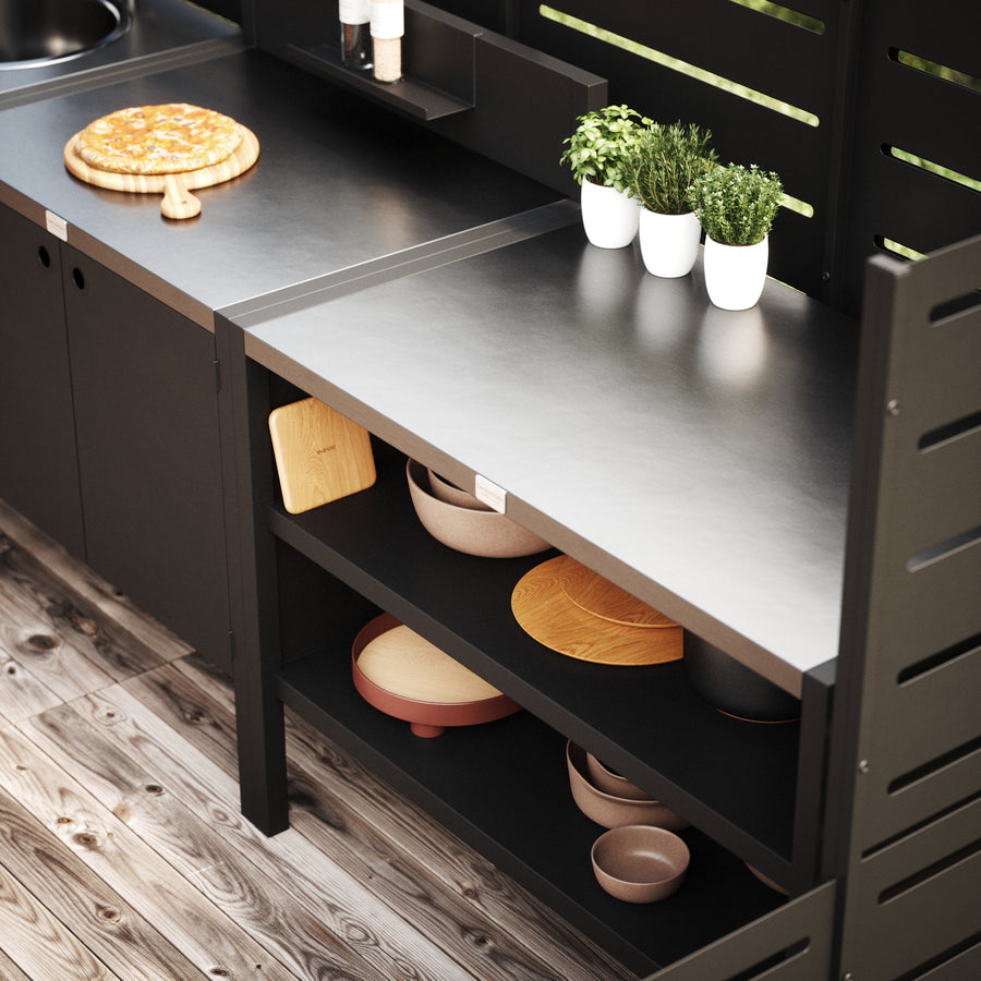 UMAMI Außenküchenpaket, Spülenmodul, Modul 1 und Modul 2, schwarz / Edelstahl