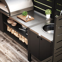 UMAMI Außenküchenpaket, Spülenmodul sowie Modul 3, schwarz / rostfrei