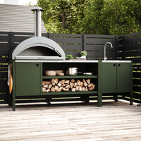 UMAMI Uteküchenpaket, Spülmodul sowie Modul 3, grün / Edelstahl
