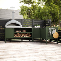 UMAMI Uteküchenpaket, Spülmodul, Eckmodul, Modul 3, grün / Edelstahl