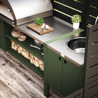 UMAMI Uteküchenpaket, Spülmodul sowie Modul 3, grün / Edelstahl