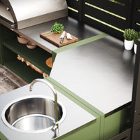 UMAMI Uteküchenpaket, Spülmodul, Eckmodul, Modul 3, grün / Edelstahl