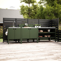 UMAMI Uteküchenpaket, Spülmodul, Modul 1 und Modul 2, grün / Edelstahl