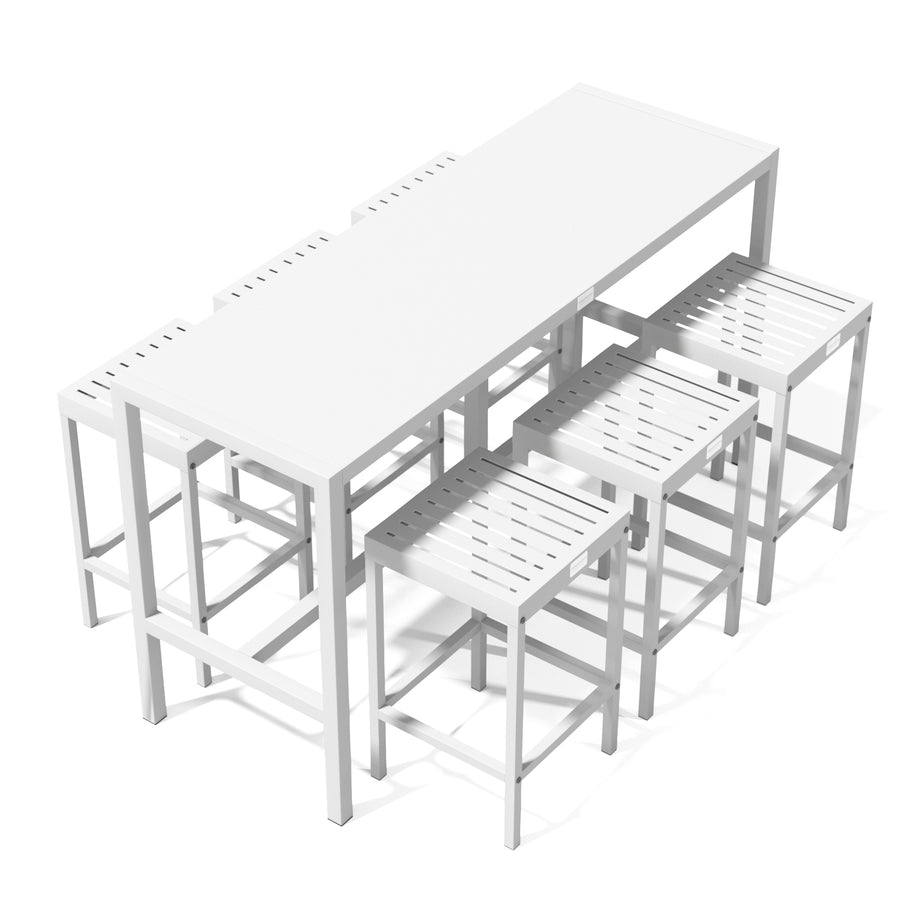 UMAMI Bartisch 172cm mit 6 Barhockern, weiß