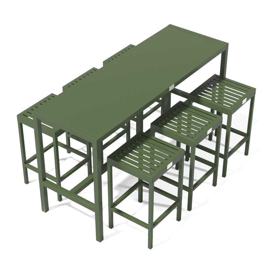 UMAMI Bartisch 172cm mit 6 Barhockern, grün