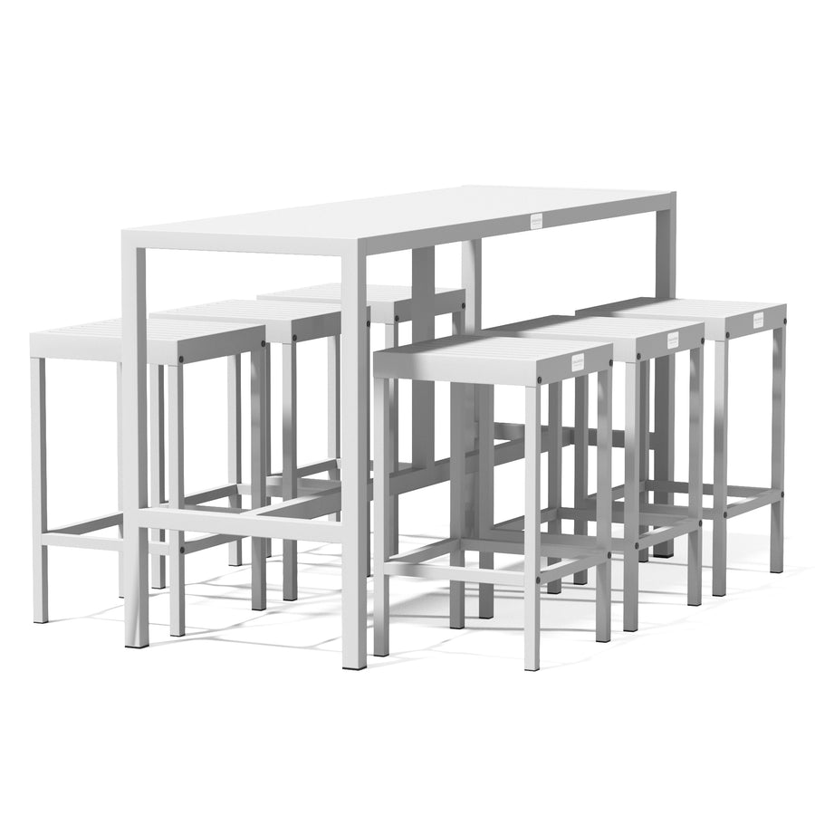 UMAMI Bartisch 172cm mit 6 Barhockern, weiß