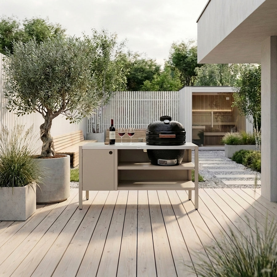 UMAMI Modul 3, beige / Edelstahl + schwarzer Kamado NORDIC FLAME 
