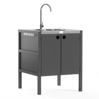 UMAMI Außenküchenpaket, Spülenmodul sowie Modul 3, schwarz / rostfrei