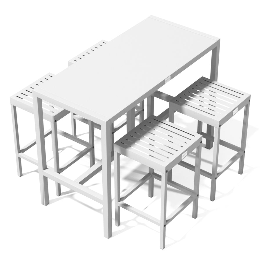 UMAMI Bartisch 123cm mit 4 Barhockern, weiß