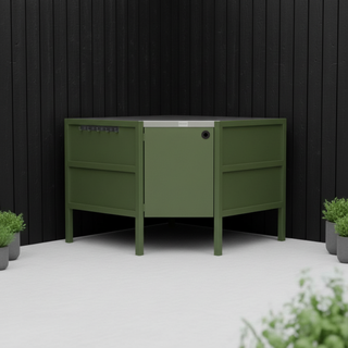 UMAMI Uteküchenpaket, Spülmodul, Eckmodul, Modul 3, grün / Edelstahl