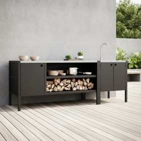 UMAMI Außenküchenpaket, Spülenmodul sowie Modul 3, schwarz / rostfrei