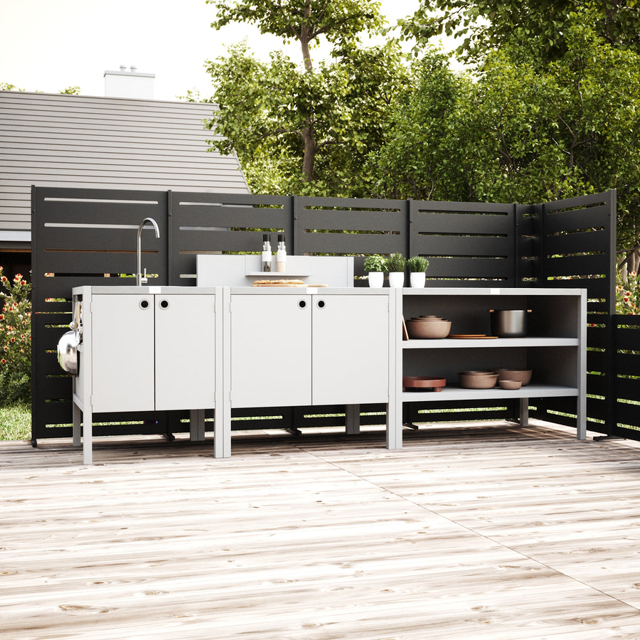 UMAMI Außenküchenpaket, Spülenmodul, Modul 1 und Modul 2, weiß / rostfrei