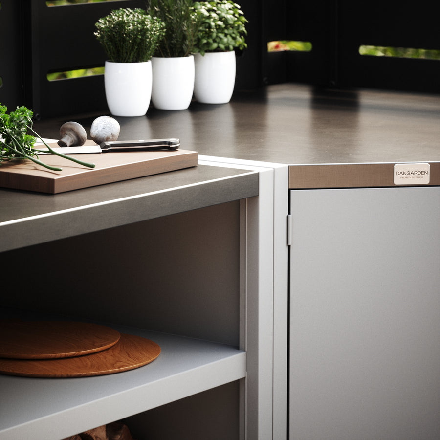 UMAMI Außenküchenpaket, Spülenmodul, Eckmodul, Modul 3, weiß / rostfrei